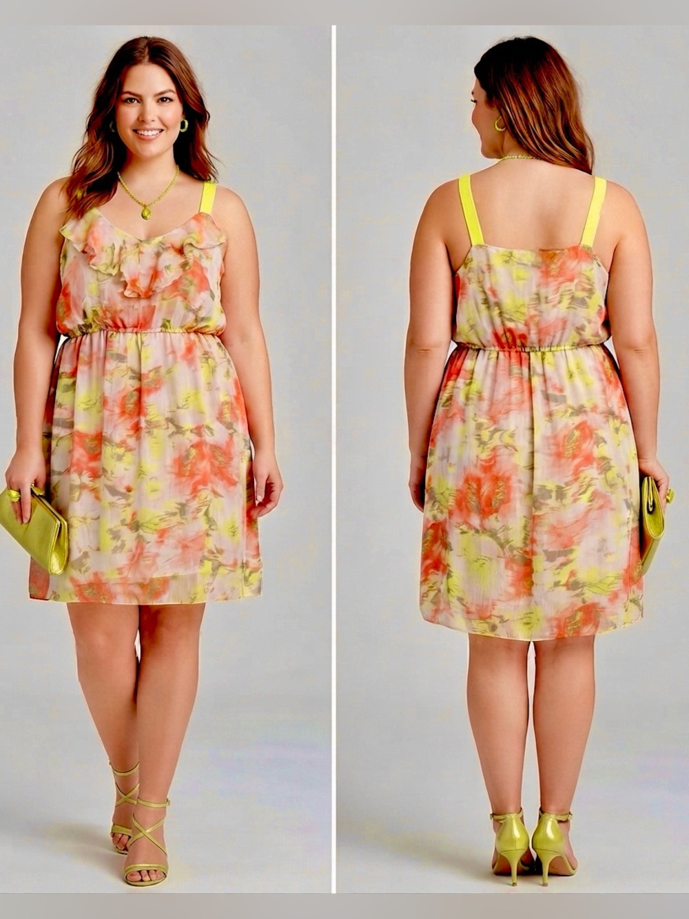 Gorgeous maurices+ Floral Chiffon Dress with Neon Accents